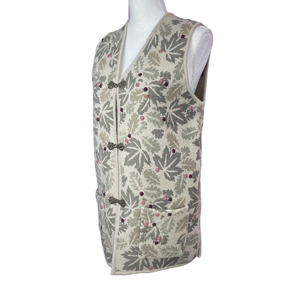 100% Wool Embroidered Vest S Woolrich Maple Leaves Boiled V-Neck Metal Clasp - Picture 7 of 15